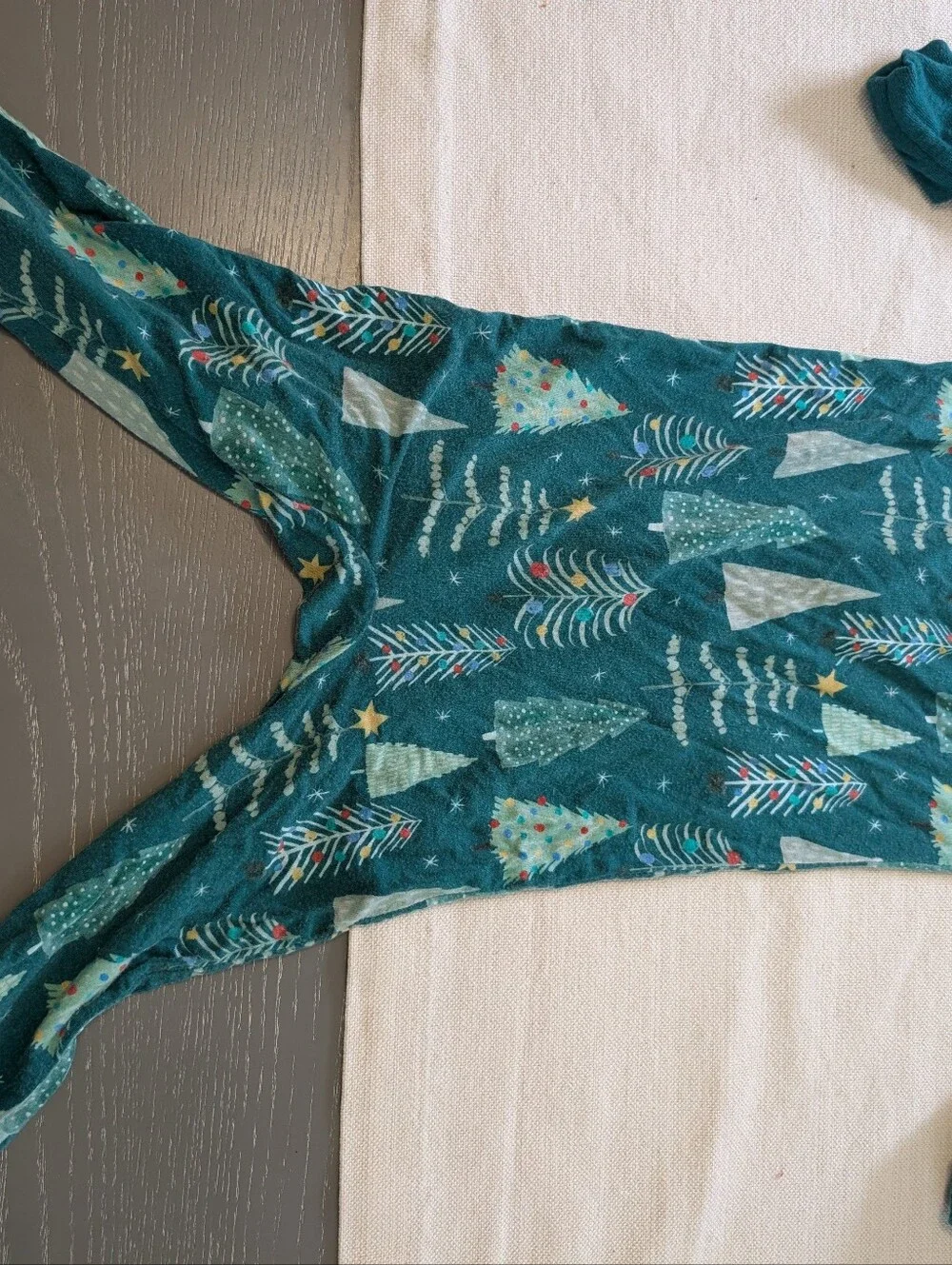 Kids Teal Holiday Tree One-Piece Little Sleepies